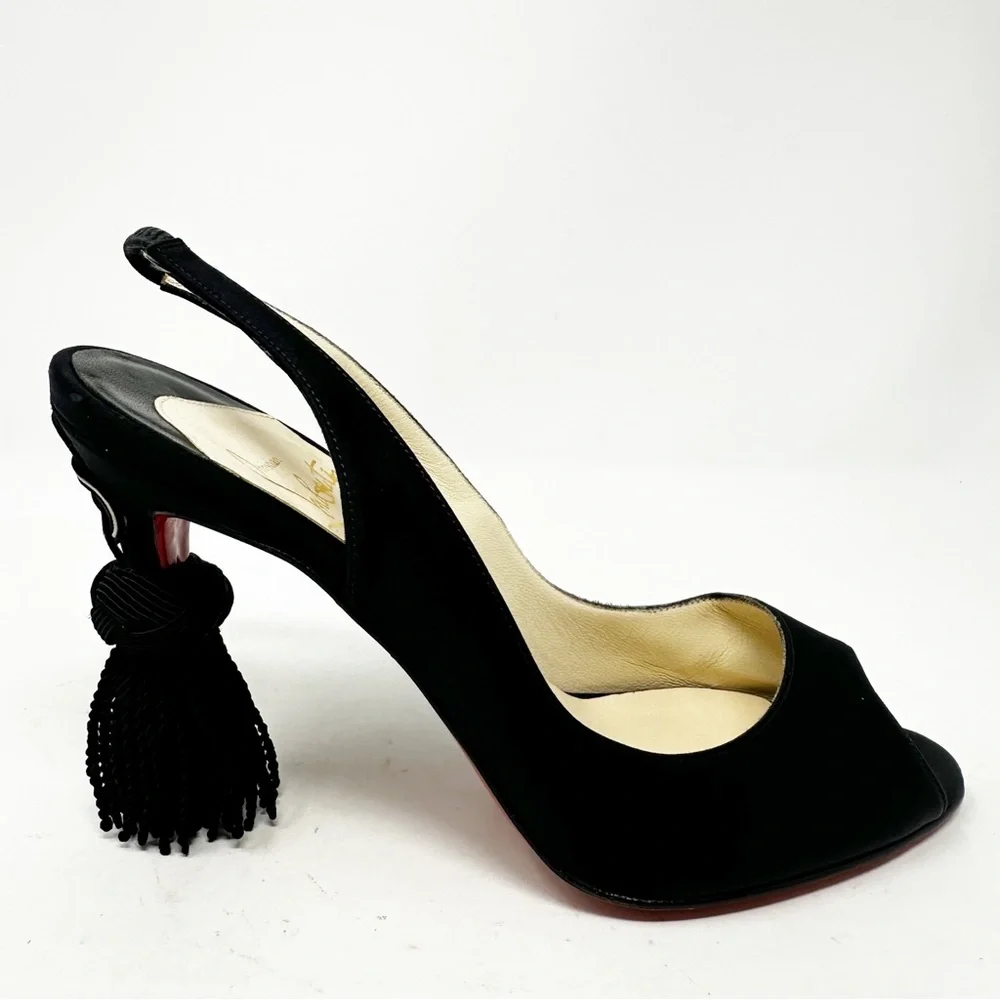 Christian Louboutin Yoyo Satin Tassel Slingback Pumps Size 37 - Picture 5 of 10